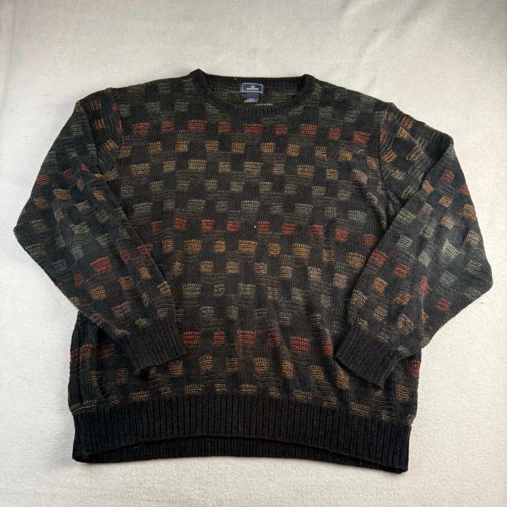 Dockers Mens XL Crewneck Sweater Textured Geometric Block Earth Tones Vintage